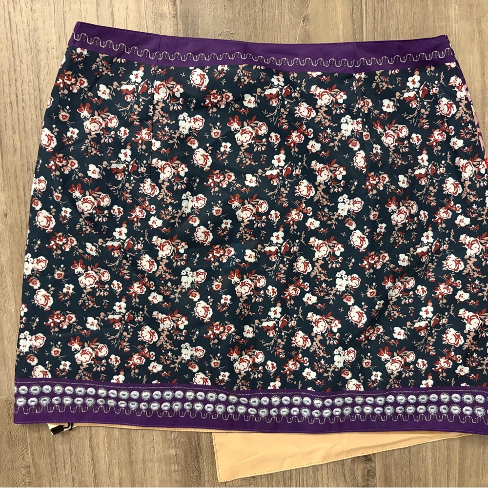 NWT Commense Wrap Patchwork Print Mini Skirt Purple Floral Size M - Picture 6 of 10